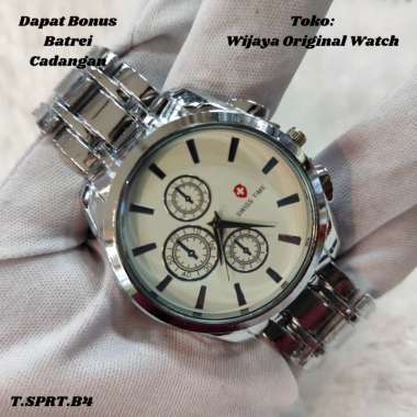 SWISS TIME - JAM TANGAN PRIA SWISS TIME MEWAH - BAHAN TALI RANTE STANLESS STEEL - CRONO OFF VARIASI 