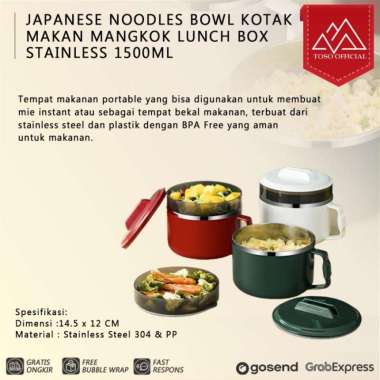 JAPANESE NOODLES BOWL KOTAK MAKAN MANGKOK LUNCH BOX STAINLESS 1500ML Hijau