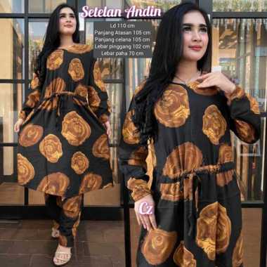 Marbela Set - One Set Wanita Long Tunik Rayon Premium Setelan Wanita Kekinian Polos Lengan Panjang L