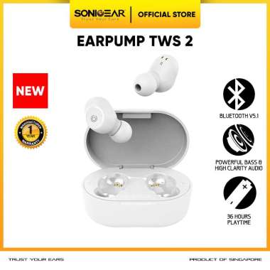 Earphone Bluetooth SonicGear TWS 2 Wireless Headset Bluetooth Earbuds with Portable Charging Case WH