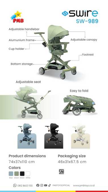 (SW-989) STROLLER MURAH PMB SWIRE MAGIC STROLLER 989 green