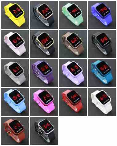 Jam Tangan LED Watch Kotak Cewek Cowok Strap Rubber-02 Hitam