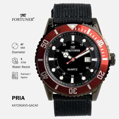 Fortuner Jam Tangan Pria Analog Kasual Tahan Air Kanvas Mihai Hitam Merah