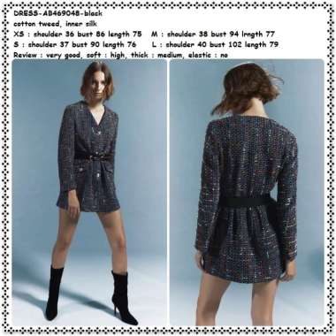 AB469048 Long Blazer Mini Dress Coat Wanita Korea Import Hitam Black