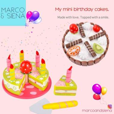 mainan anak bayi potong kue ulang tahun kayu mns mini birthday cake Multicolor