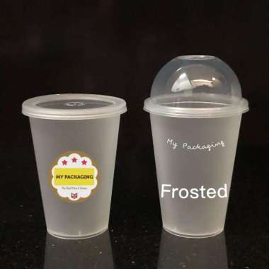 Gelas Cup PP Injection 14oz 400ml BURAM FROSTED DOFF 14 oz - 25set SAMBUNG ORANGE