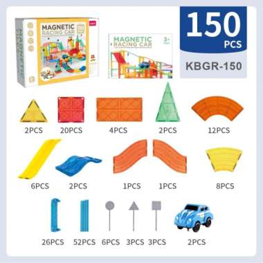 magnetic tiles racing car 150 pcs - kebo - mainan edukasi - steam toys Multicolor
