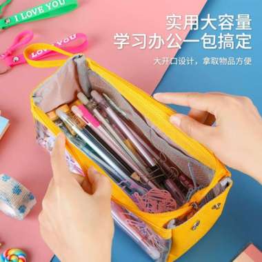 tempat pensil pencil case korea transparan / kotak pensil transparan Multicolor