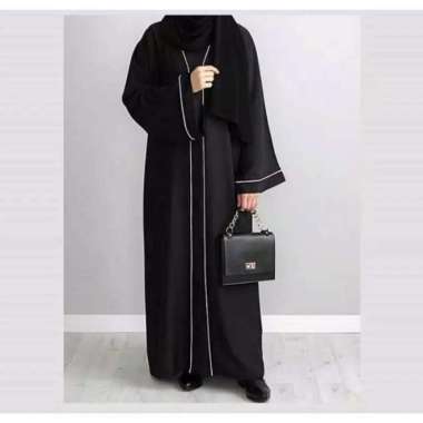 Gamis Hitam Arab Abaya List Garis Bahan Jetblack Saudi Fashion Multicolor