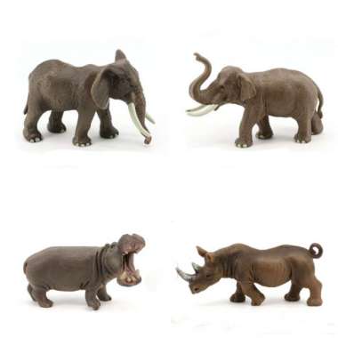 mainan hewan gajah badak kuda nil/ figur hewan Multicolor