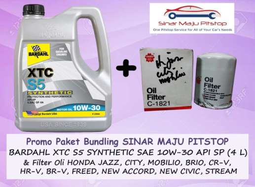 Paket Bundling Oli BARDAHL XTC S5 SAE 10W-30 API SP Original 4 Liter & Filter HONDA JAZZ & CITY & BR