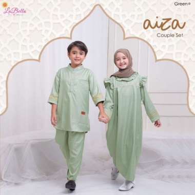 AZ 03 Baju Muslim Set Anak Couple Gamis & Koko Labella Aiza Green Varian Based Information Semua Uku