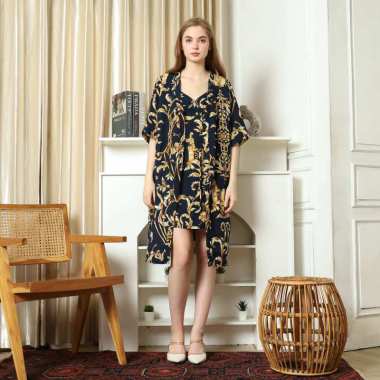 660586 Cynthia Kemuning Kimono Set All Size NAVYBLUE Semua Ukuran