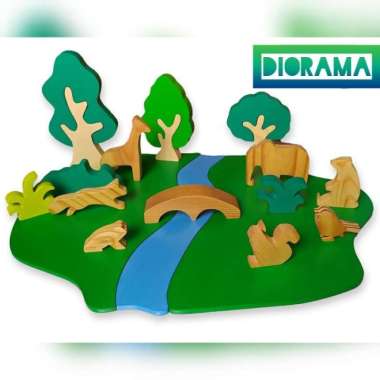 mainan kayu edukatif diorama hutan hewan gemar bercerita dongeng anak