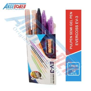 Aksesoren Semi Gel Pen Evercoss Ev-3 [1 Pack / 12 Pcs] / Perlengkapan Alat Tulis Sekolah Kantor 1 Pa