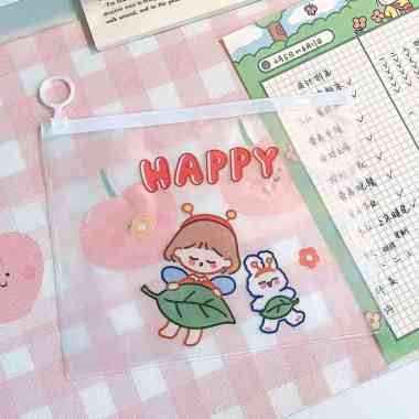 Pouch Zip Lock Kosmetik Transparan Motif Lucu Tas Kosmetik