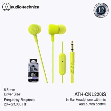 Audio Technica ATH-CKL220iS In-Ear Headphone with Mic lime green