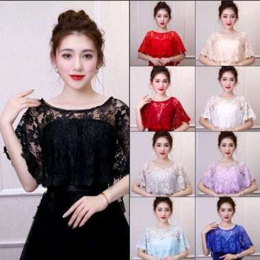 Baju Cardigan Korea Bolero model Panjang Belakang / Rompi atasan Kebaya bahan renda hijau