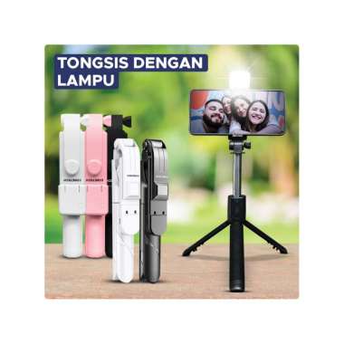 Coretech Axis Tongsis Tripod Bluetooth Remot Selfie Stick LED Flash ECO PINK