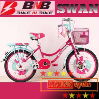 sepeda mini 16 18 20 bnb swan anak perempuan keranjang boncengan - Multicolor