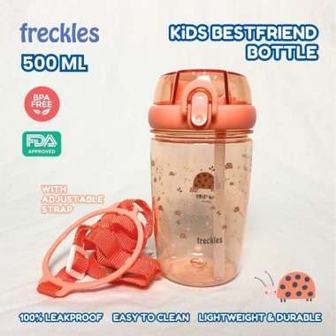 Freckles kid Bestfriend Bottle 500ml - Botol anak unik dengan 2 sedotan Coral
