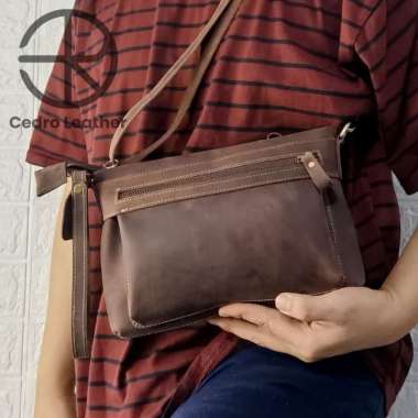 Tas handbag Selempang Kulit asli crazy horse Tipe Cel clutch ch01 Coklat crazy horse