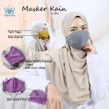 Afna Masker Kain - Masker Hijab Tali Kain Non Medis 2 lapis dengan Slot untuk Filter Anak Dewasa Mas