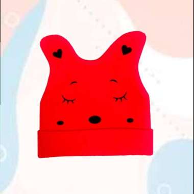 Nikky's Lie Topi Bayi Rajut Sleeping Cat / Topi Bayi Merah