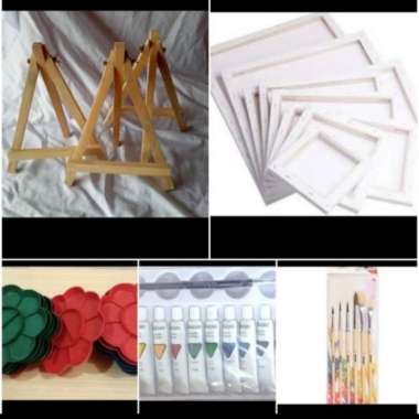 Paket Kanvas Lukis 40X50+ Alat Lukis Cat Akrlik Multicolor