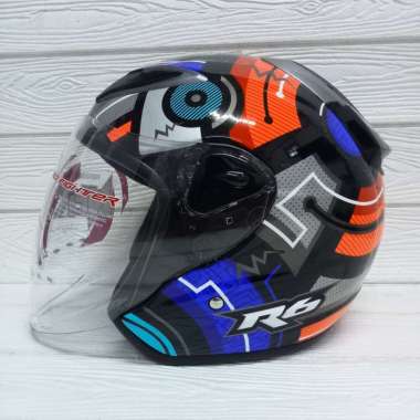 HELM NHK R6 BLOCK BLACK ORANGE HALF FACE MOTIF R-6 R 6 L