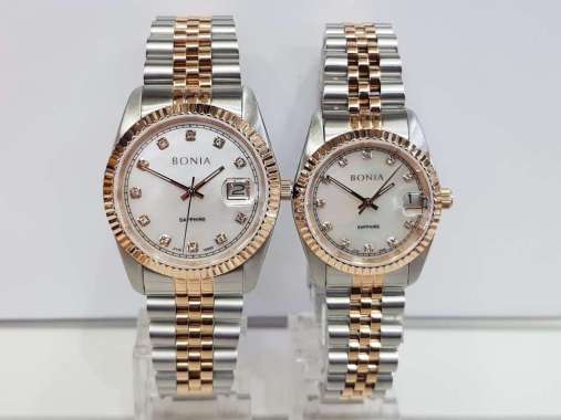 Bonia BNB10550 Sapphire Polos Jam Tangan Stainless Steel Pria Silver Rosegold
