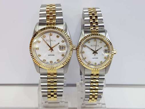 Bonia BNB10550 Sapphire Polos Jam Tangan Stainless Steel Pria Silver Gold