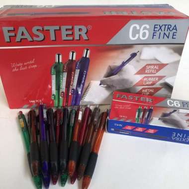 ballpoint pulpen bolpen Faster C6 black/blue lusin 12 pcs, Hitam