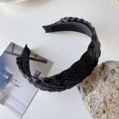 Bando Kulit Bando Wanita Leather Bando Simple Polos Bandana Korea KPOP Hitam