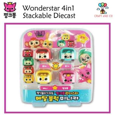 Mainan mobil diecast Pinkfong Hogi Wonderstar minicar block 4in1