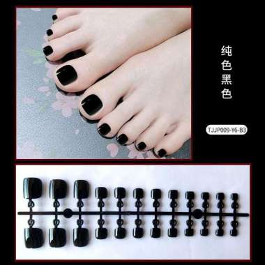 Kuku Kaki palsu hitam isi 24 pcs lengkap dengan lem