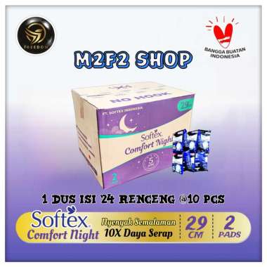 Softex Comfort Night Pembalut Malam Sachet Isi 2 Pads Wing - 29 cm (Kemasan Karton)