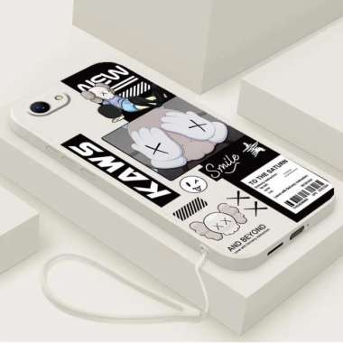 Casing OPPO F5 F7 Trendy Smile FREE TALI LANYARD Silicone Square Soft OPPO F5 Putih