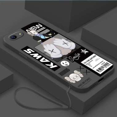 Casing OPPO F5 F7 Trendy Smile FREE TALI LANYARD Silicone Square Soft OPPO F7 Hitam