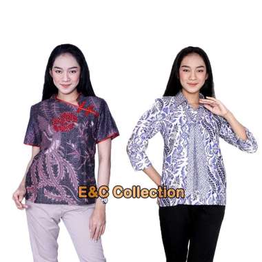 Blouse Batik Lilo - Atasan Batik Wanita - Blouse Modern - Batik Kekinian Lengan Pendek - Merah XXXL