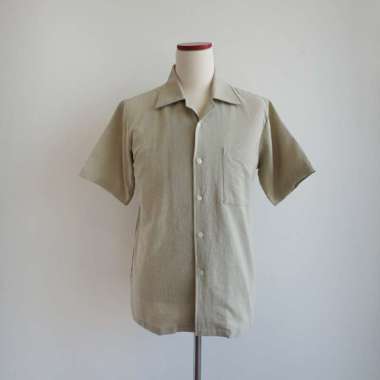 Tusky Open Collar Linen Shirt Kemeja Pria Sage Green M