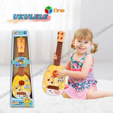 Mainan Anak Alat Musik Gitar Ukulele Karakter kartun Senar 4 Ukulele Kuning