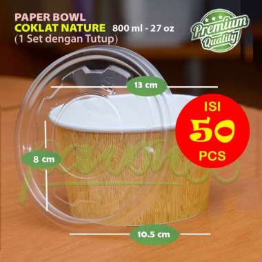 Paper Bowl Motif Coklat Nature 650 ml + TUTUP (50)