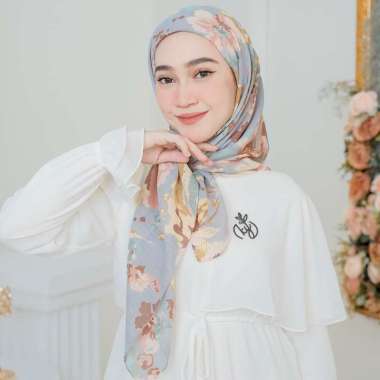 Koyu Hijab Segiempat Motif Hibiscus Patern Walfe Lasercut dan Jahit Tepi GREY BLUE JAHIT