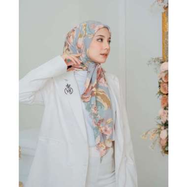 Koyu Hijab Segiempat Motif Hibiscus Patern Walfe Lasercut dan Jahit Tepi GREY BLUE LASER
