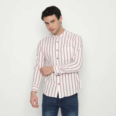 Platini Kemeja Shanghai Salur Pria Lengan Panjang Katun Maroon 961127 XXL