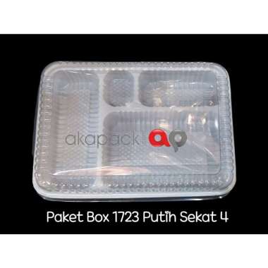 Box Nasi 1723 Sekat 4 Putih / Wadah Makanan Sekat 4 Putih isi / Box Bento Sekat 4 Putih isi 20pc