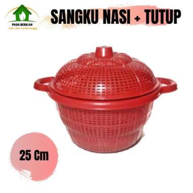 Sangku Nasi + Tutup Plastik Tempat Nasi Makanan Bakul Boboko Plastik Merah