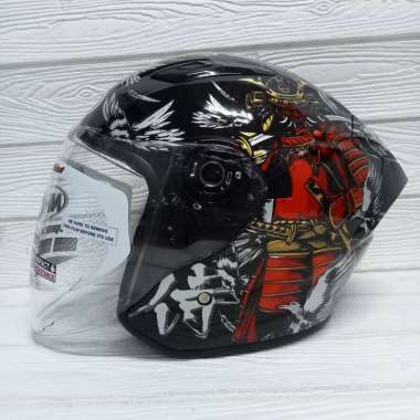 HELM NHK R1 MAX KABUTO BLACK HALF FACE DOUBLE VISOR ORIGINAL SNI M