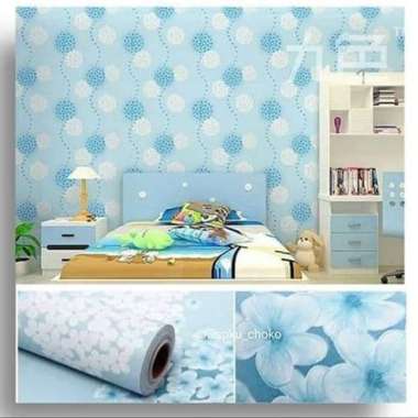 TERMURAH GROSIR WALLPAPER STIKER DINDING BUNGA DANDELION PUTIH BIRU